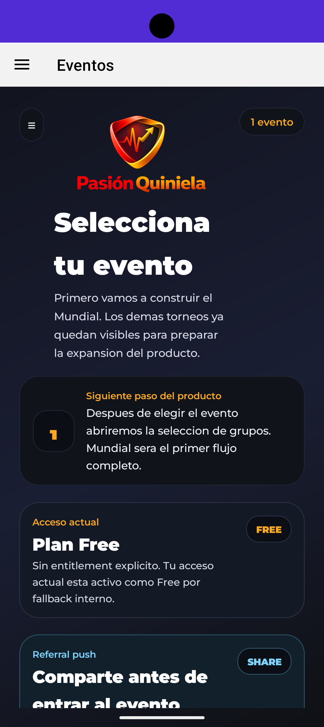 Pantalla de quiniela en Android telefono